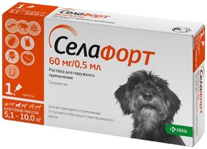 Селафорт капли для собак 5-10 кг, 60 мг*0,5 мл