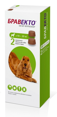 БРАВЕКТО д/собак 10-20 кг от блох и клещей, 2 ТАБ*500 мг